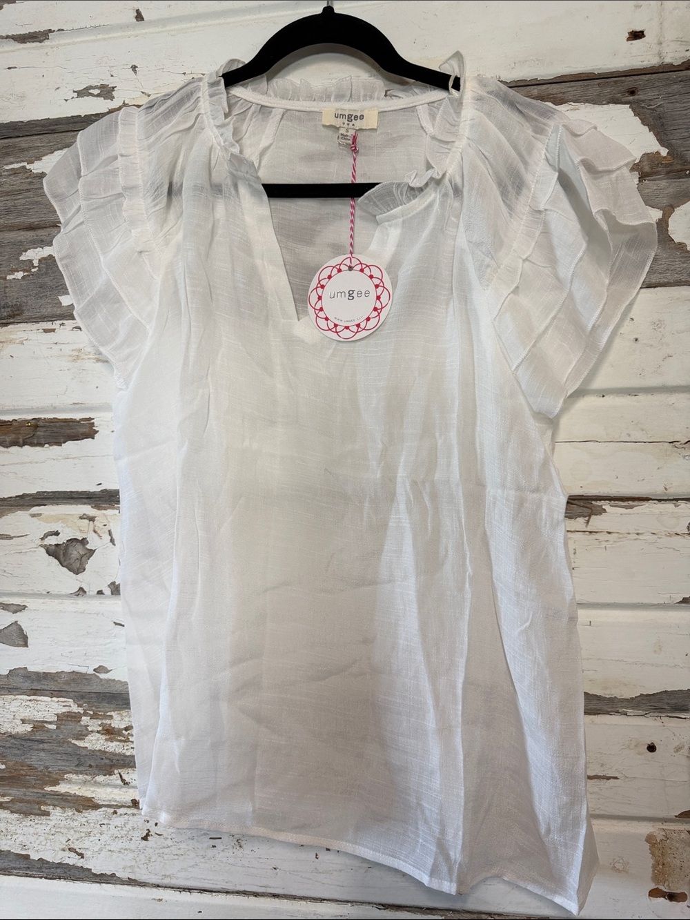 Umgee White Ruffle Sleeve Peasant Blouse